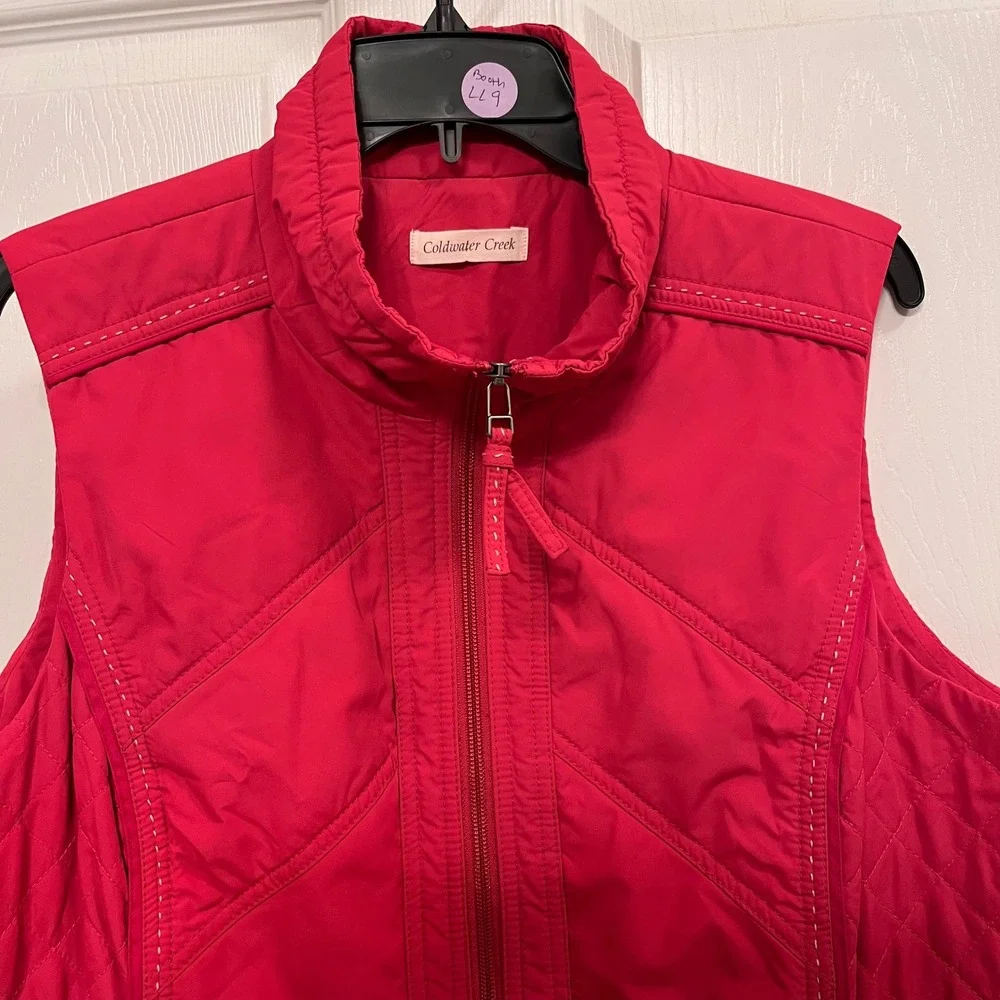 Coldwater Creek Womens Pink Quilted Puffer Vest Full Zip Size L 14-16 Lightweigh
